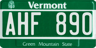 VT license plate AHF890