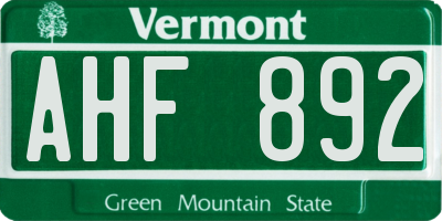 VT license plate AHF892