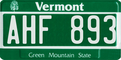 VT license plate AHF893