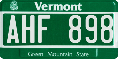 VT license plate AHF898