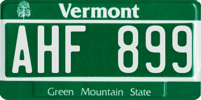 VT license plate AHF899