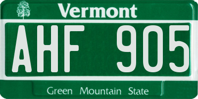 VT license plate AHF905