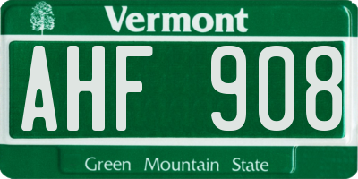 VT license plate AHF908