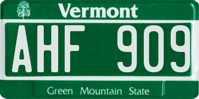 VT license plate AHF909