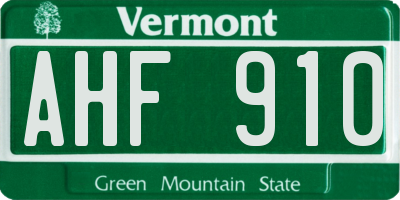 VT license plate AHF910