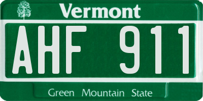 VT license plate AHF911