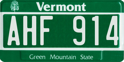 VT license plate AHF914