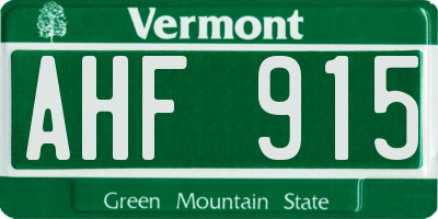 VT license plate AHF915