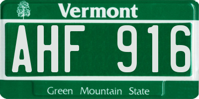 VT license plate AHF916