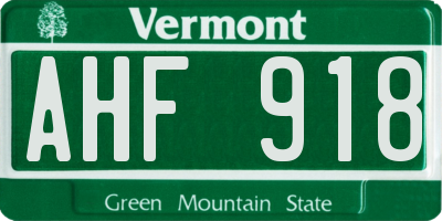 VT license plate AHF918