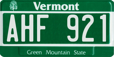 VT license plate AHF921