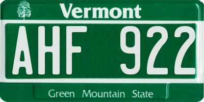 VT license plate AHF922