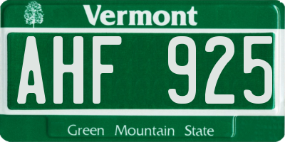 VT license plate AHF925