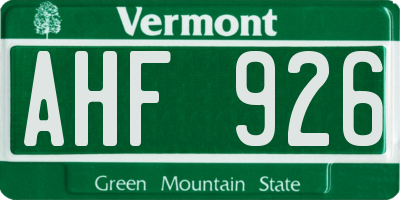 VT license plate AHF926