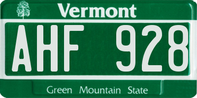 VT license plate AHF928