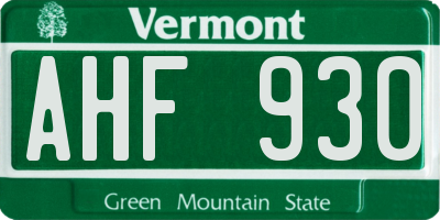VT license plate AHF930