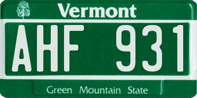 VT license plate AHF931