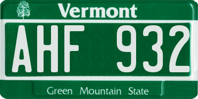 VT license plate AHF932
