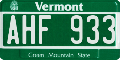 VT license plate AHF933