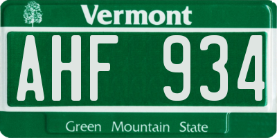 VT license plate AHF934