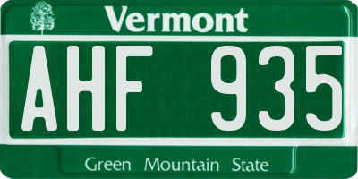 VT license plate AHF935