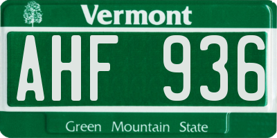VT license plate AHF936
