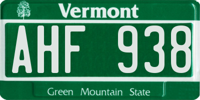VT license plate AHF938