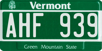 VT license plate AHF939