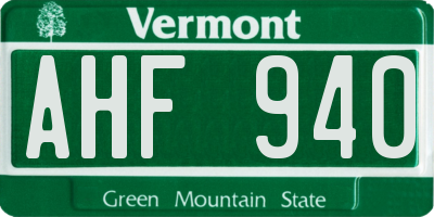 VT license plate AHF940
