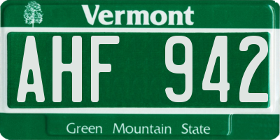 VT license plate AHF942