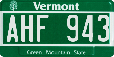 VT license plate AHF943