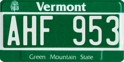 VT license plate AHF953