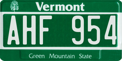 VT license plate AHF954