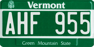 VT license plate AHF955