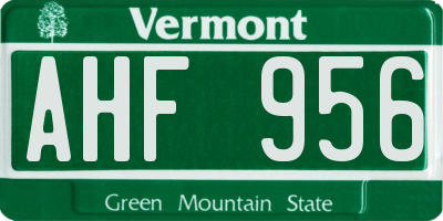 VT license plate AHF956
