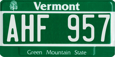 VT license plate AHF957