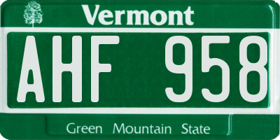 VT license plate AHF958