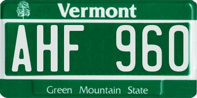 VT license plate AHF960