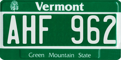 VT license plate AHF962