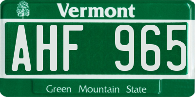 VT license plate AHF965