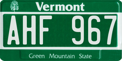 VT license plate AHF967