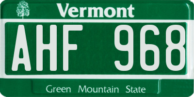 VT license plate AHF968