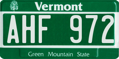 VT license plate AHF972