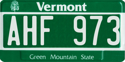 VT license plate AHF973