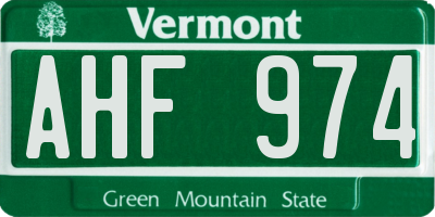 VT license plate AHF974