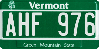 VT license plate AHF976