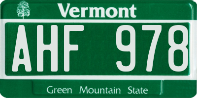 VT license plate AHF978