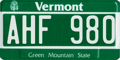 VT license plate AHF980