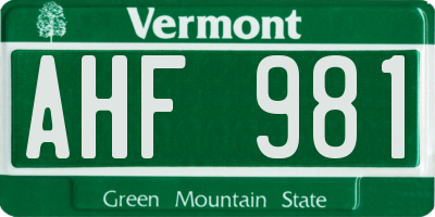 VT license plate AHF981
