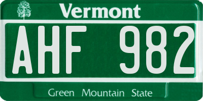 VT license plate AHF982